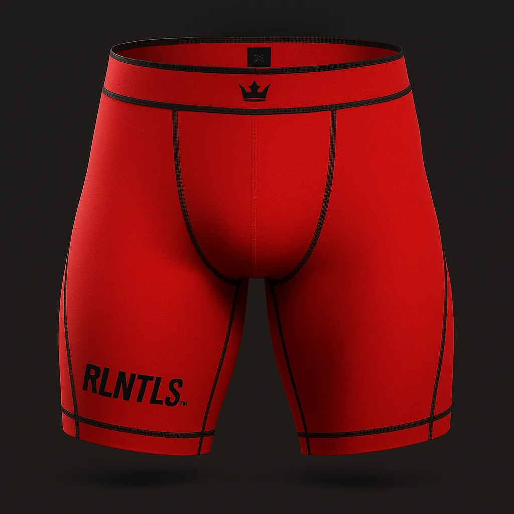 Red compression short with black RLNTLS thigh print