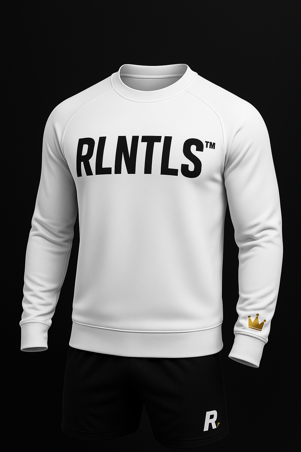Bone crewneck sweatshirt with black chest print