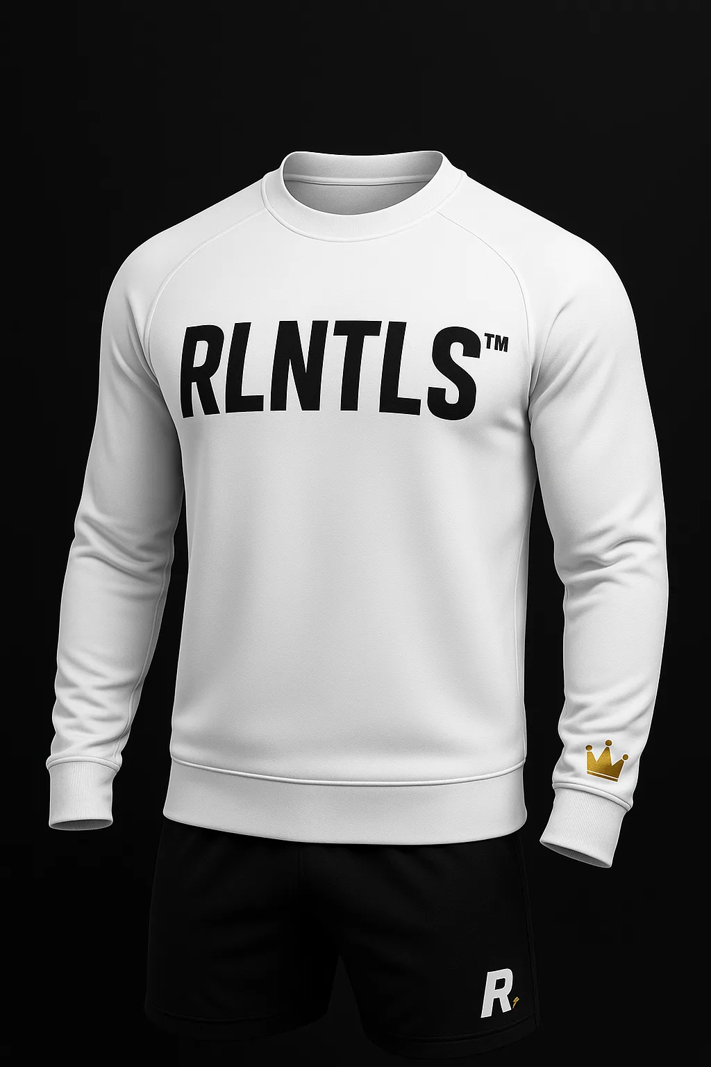 Bone crewneck sweatshirt with black chest print